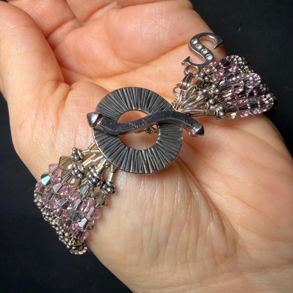 Vintage SJC (Sundancer) "Saki" Sterling Silver & Glass Beaded Toggle Bracelet - Picture 14 of 15